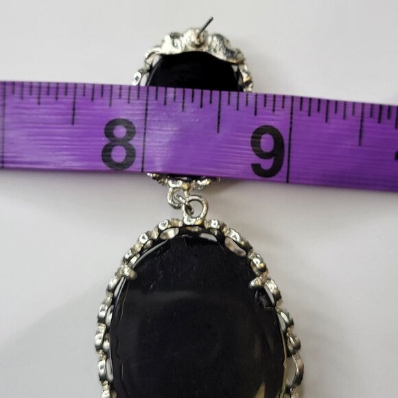 Black and Silver Earrings Chandelier Earrings Statement Earrings Filigree Silver - Picture 8 of 11